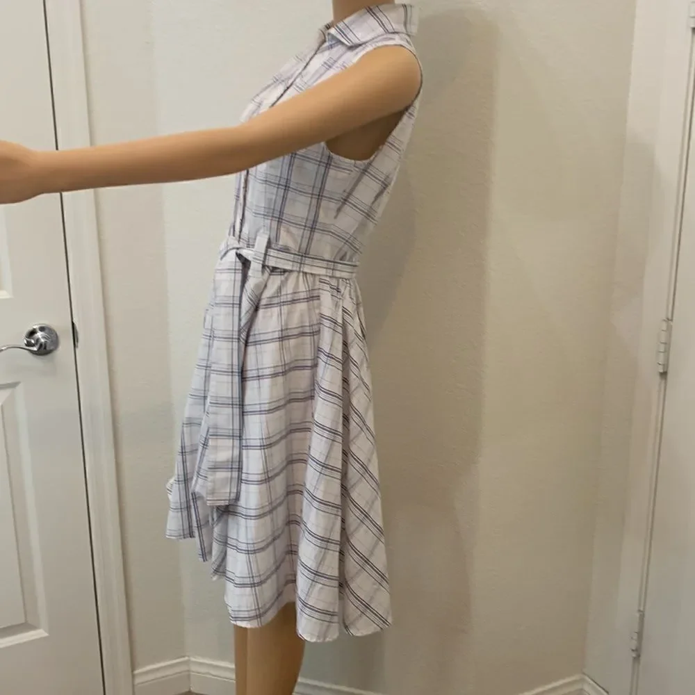 Ambiance Apparel Medium Fit & Flare Button Front Sleeveless Plaid Belted Dress - Picture 7 of 11